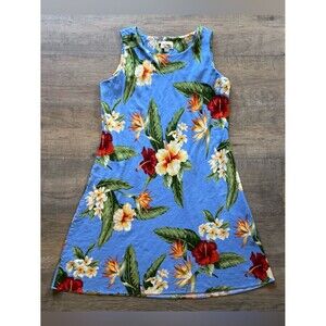 Paradise Bay women’s size large Blue Tropical Print Sleeveless A-Line Dress